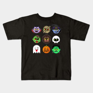 MONSTER FACES Halloween Emoji Shirt Skeleton Dracula Costume Kids T-Shirt